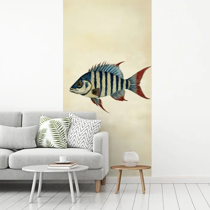 Gestreept - Donkerblauw - Rugvin - Vis fotobehang vinyl groot -woonkamer