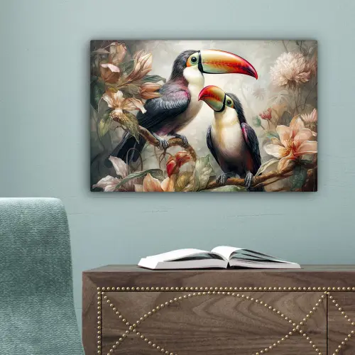 Toekan - Vogels - Bloemen - Jungle canvas 2cm klein -sfeer4