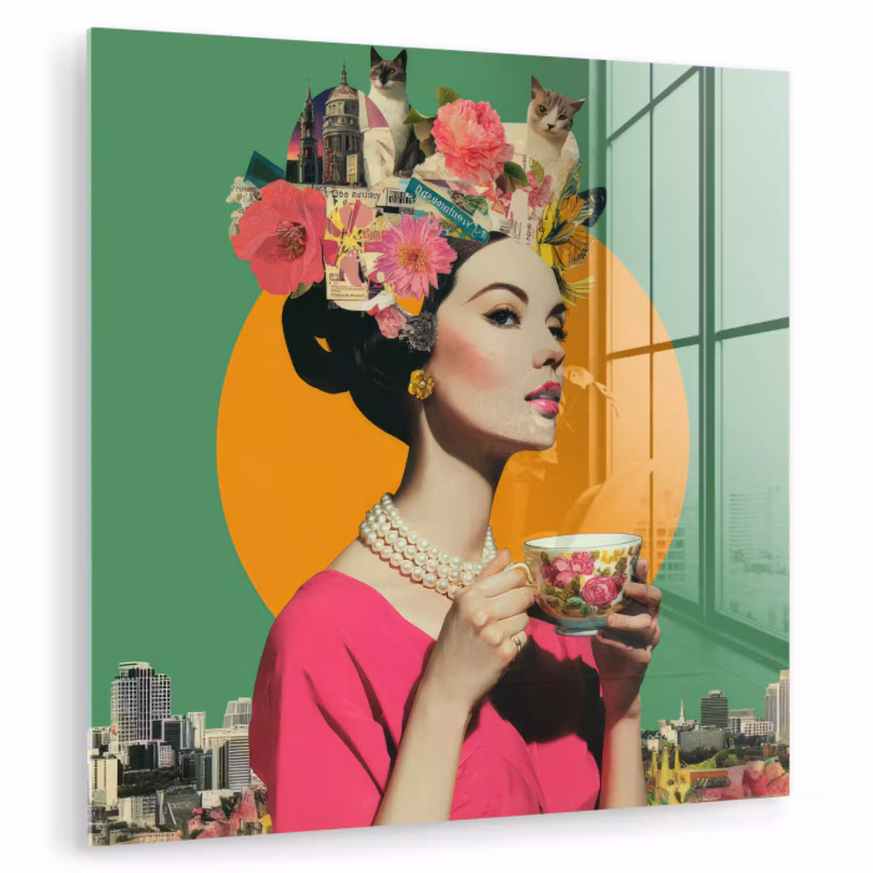Retro - Vrouw - Stad - Zon plexiglas 5mm klein -zzzproduct_nieuw