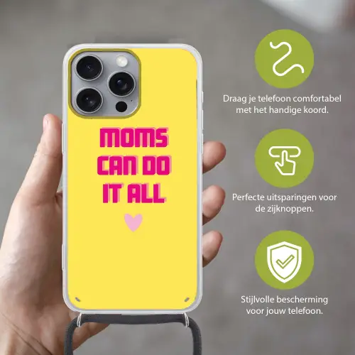 Quote - Moeder - Hartje - Roze Hoesje iPhone 16 Pro Max met koord klein -sfeer2_NL