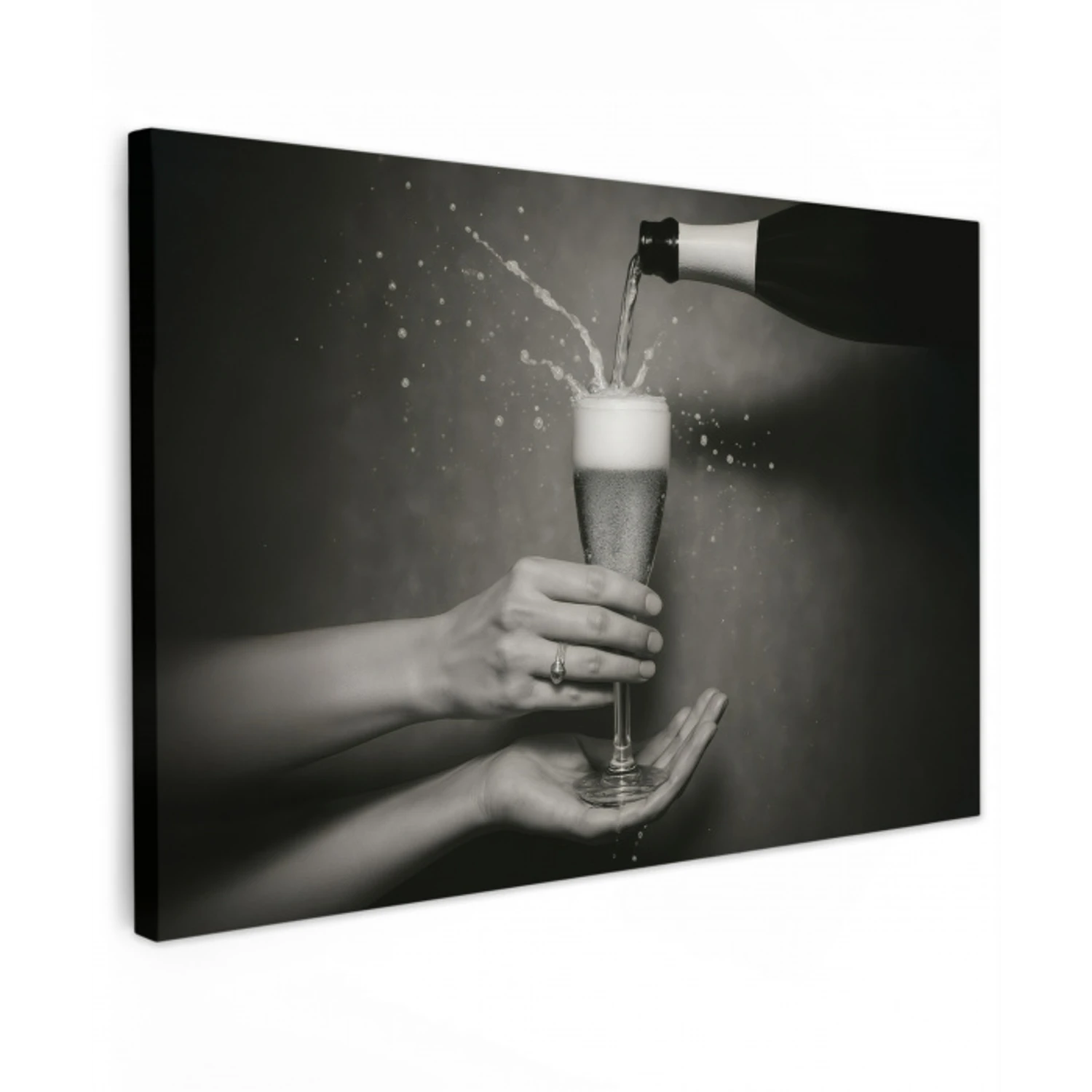 Champagnefles - Glas - Minimalistisch - Spetters Tuinposter op houten frame 2 cm dik klein -3d