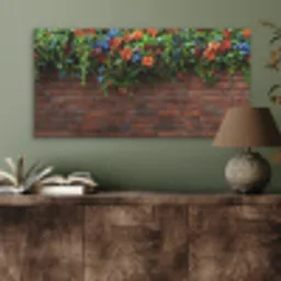Bloemen - Muur - Groen - Oranje PET vilt middel -sfeer2