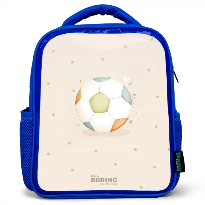 Voetbal in beige pastel kleuren Kinderrugzak - Blauw middel -3d