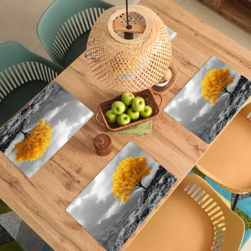 Boom - Geel - Natuur - Zwart wit Placemat vinyl groot -zzsfeer5_Kitchenyeah-website