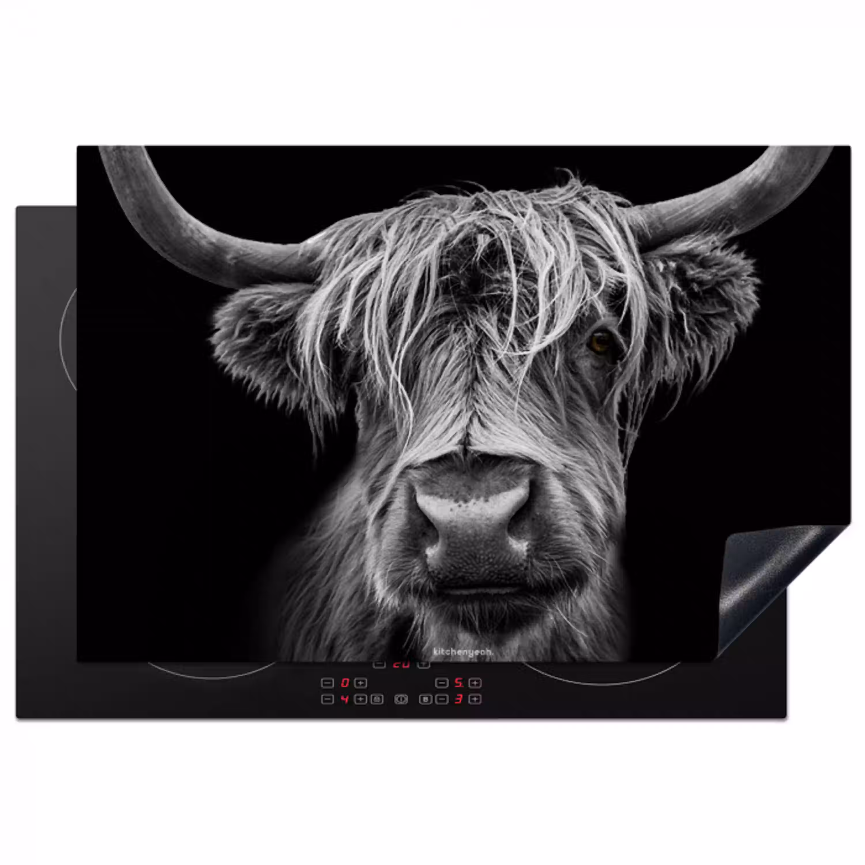 Schotse hooglander - Zwart - Wit Inductie beschermer vinyl 3mm klein -3d