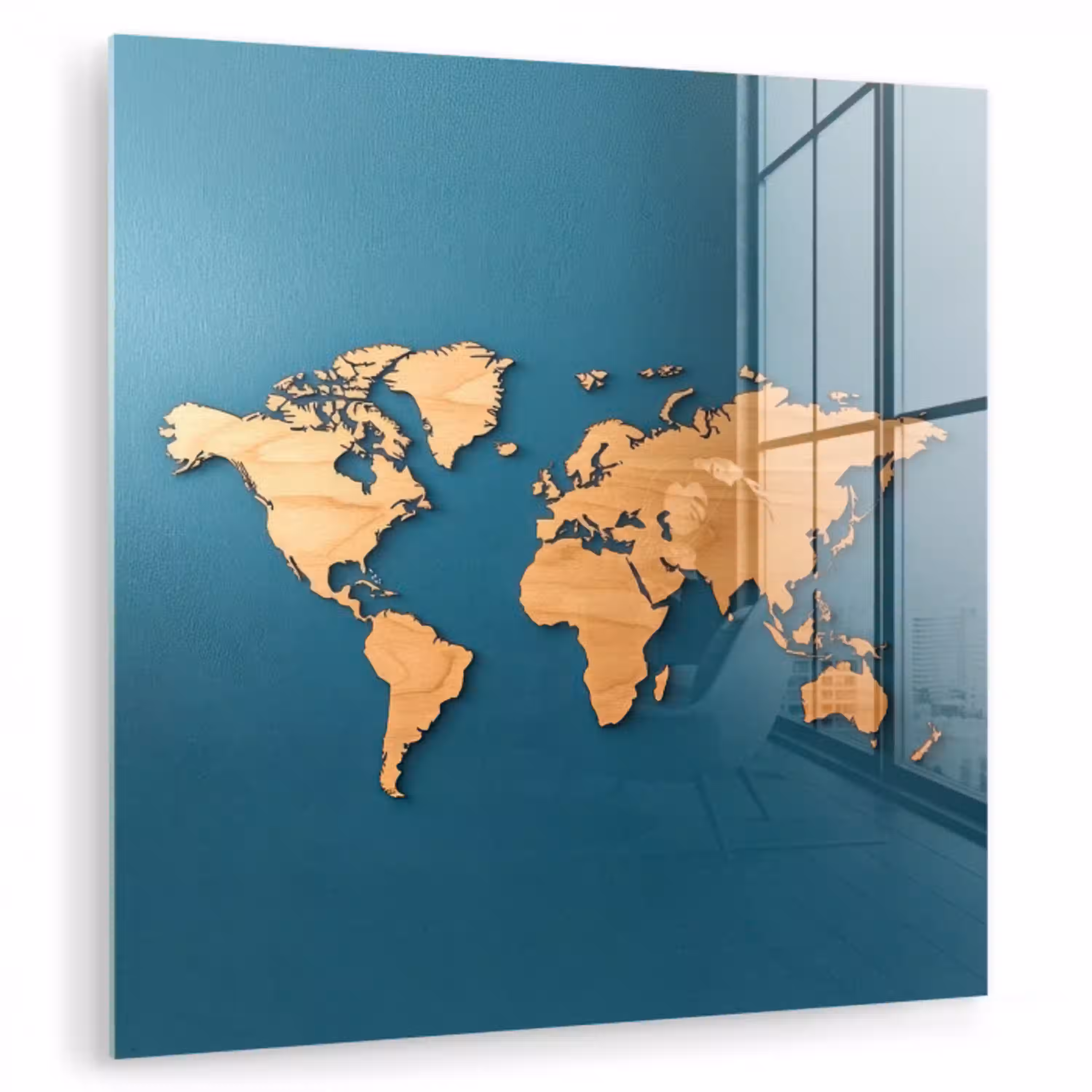 Hout - Blauw - Wereldkaart plexiglas 5mm klein -zzzproduct_nieuw