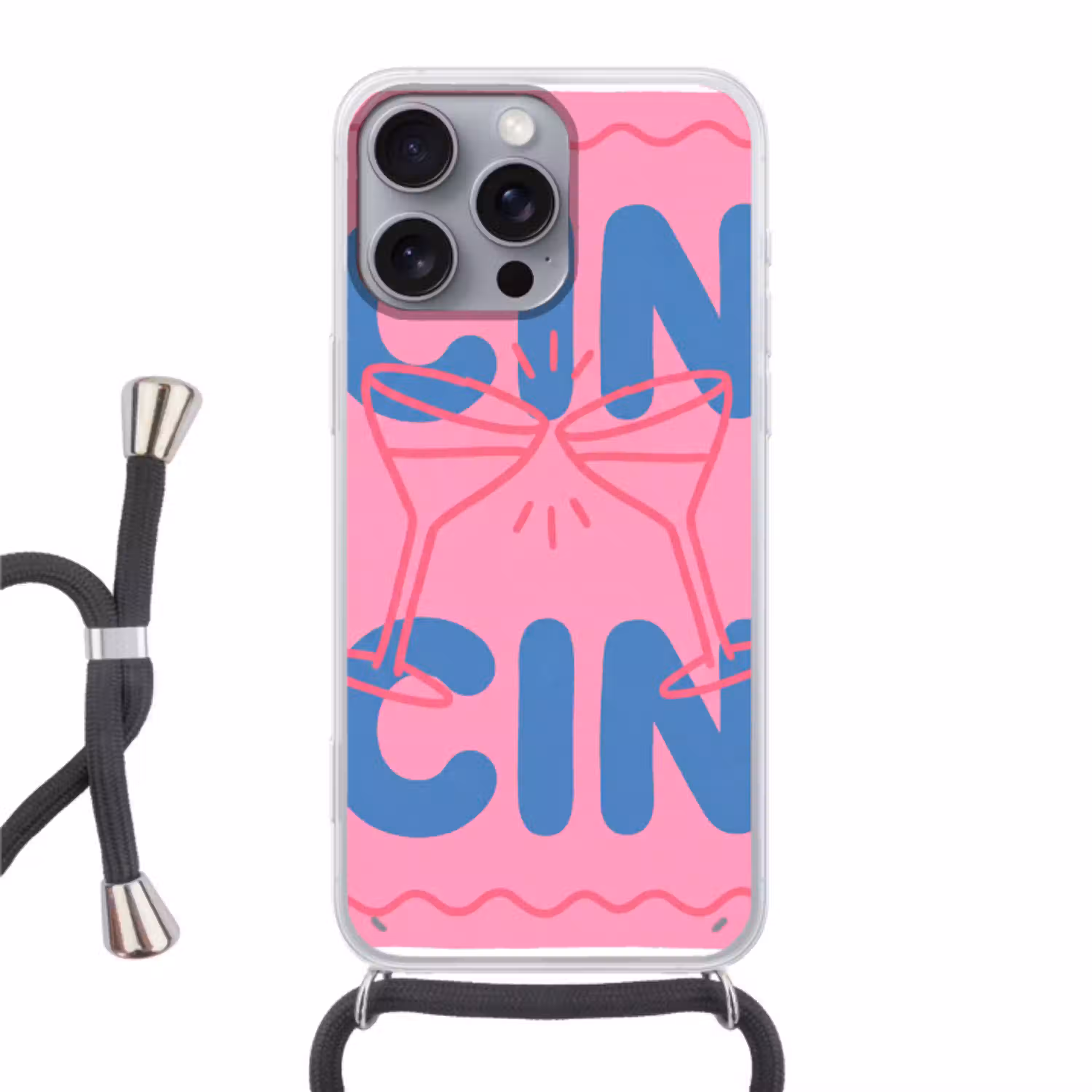 Drank - Glazen - Proost - Modern - Roze Hoesje iPhone 16 Pro Max met koord klein -3d