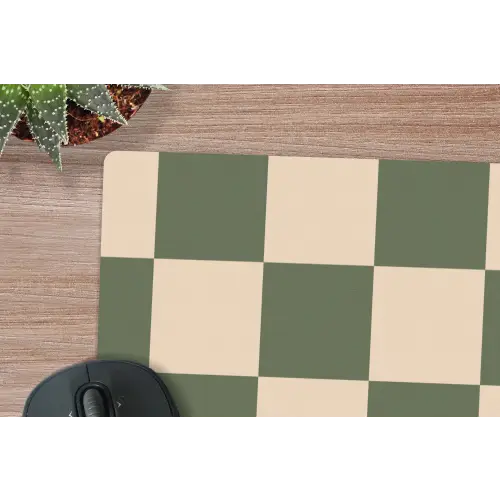 Schaakbord print - Groen - Beige - Blokjes muismat rubber klein -closeup