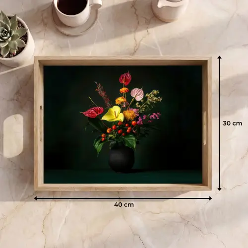 Bloemen - Vaas - Zwart Dienblad Rechthoek middel -USP_Formaat