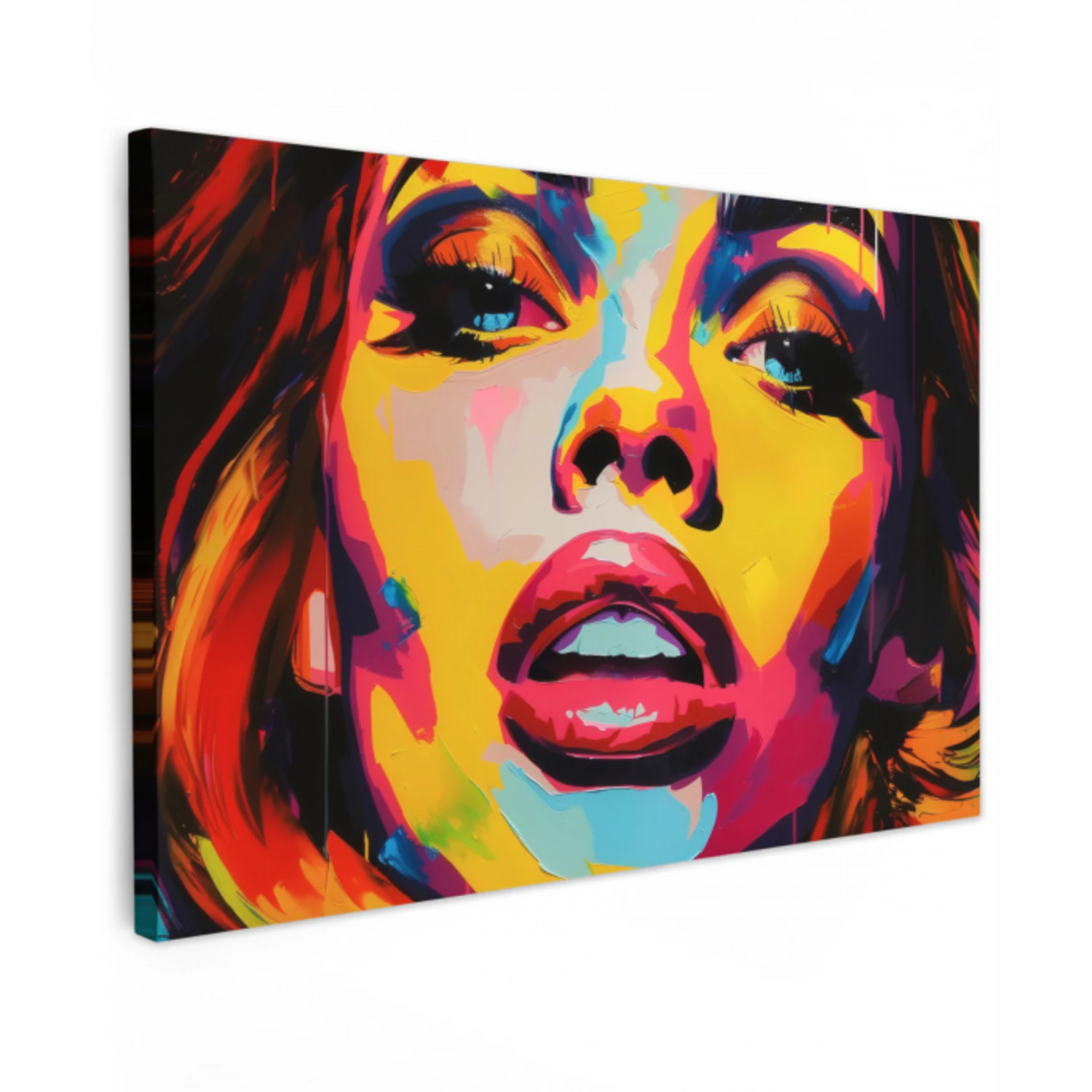 Vrouw - Gezicht - Kleurrijk Tuinposter op houten frame 2 cm dik klein -3d
