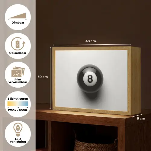 Biljartbal - Getal - Acht - Wit Light Box met batterij (Wandlamp) middel -USP_websiteoverzichtNL