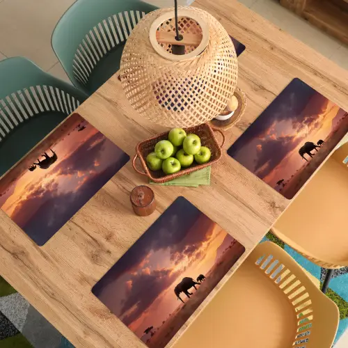 Olifanten - Grasland - Zonsondergang Placemat vinyl groot -zzsfeer5_Kitchenyeah-website