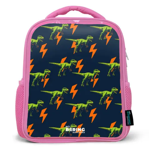 Dinos - Bliksem - Dieren - Blauw Kinderrugzak - Roze middel -3d