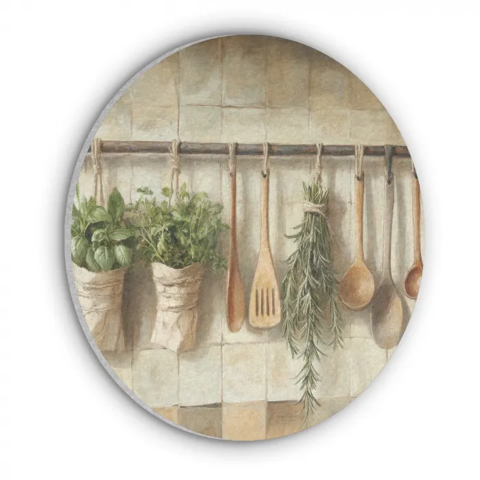 Hout - Keukengerei - Stilleven - Tegels Akoestische PET Vilt - Rond klein -3d