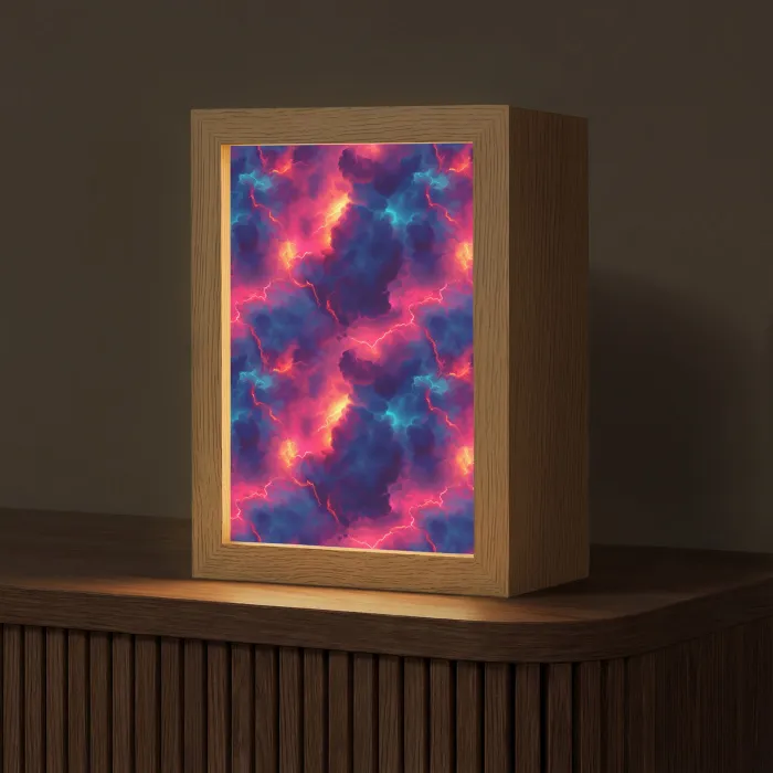 Bliksem - Wolken - Kleurenrijk Light Box met kabel (Tafellamp) klein 925 -z3d_website