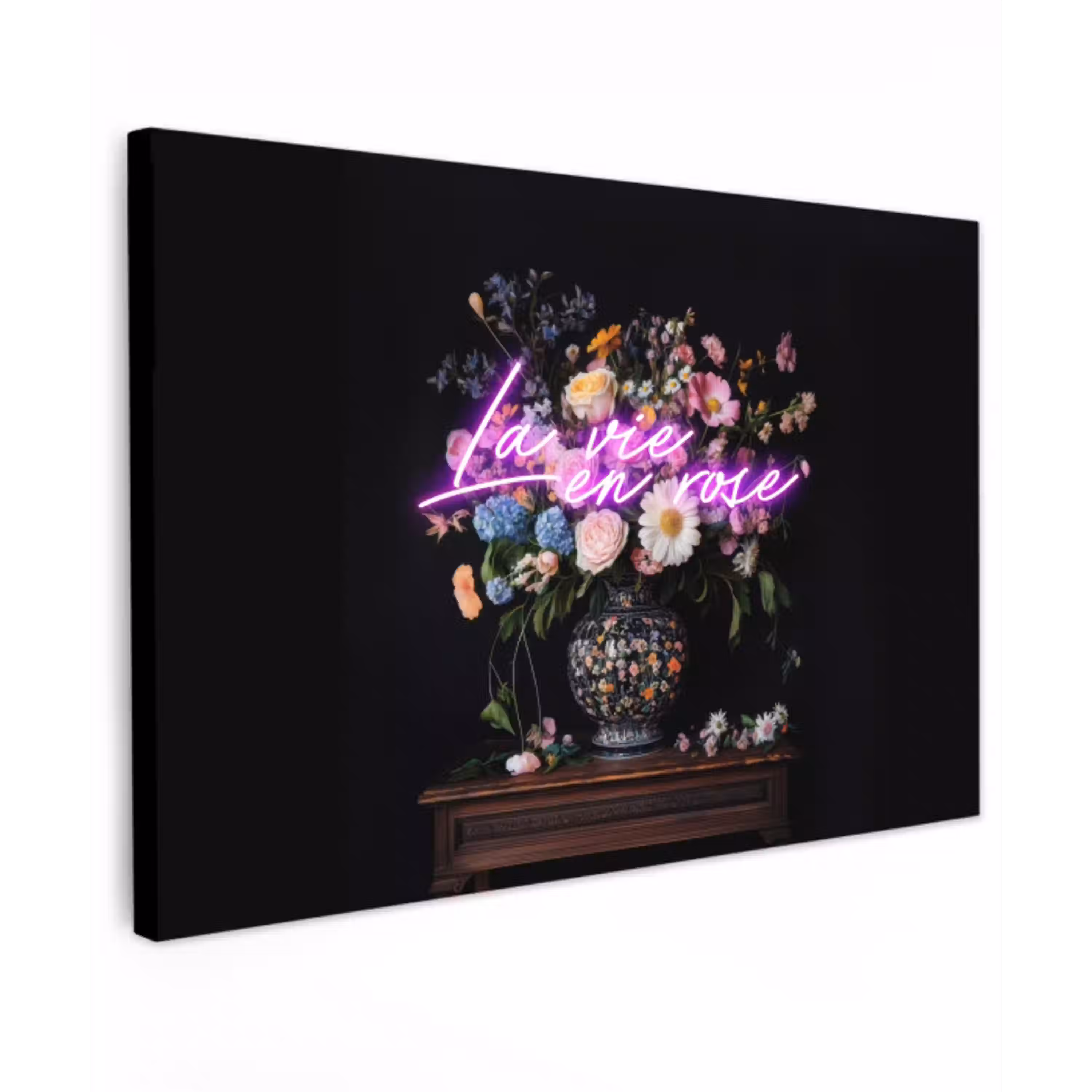 Neon - Vaas - Bloemen Tuinposter op houten frame 2 cm dik klein -3d