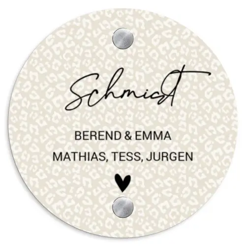 Beige panterprint - Sierlijk Naambord Rond klein -3d