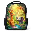 Giraf en olifant bij beekje in de Jungle Rugzak - Zwart middel -3d