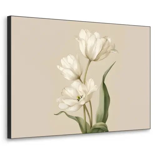 Tulpen - Wit - Bladeren Textielframe zwart klein -3d