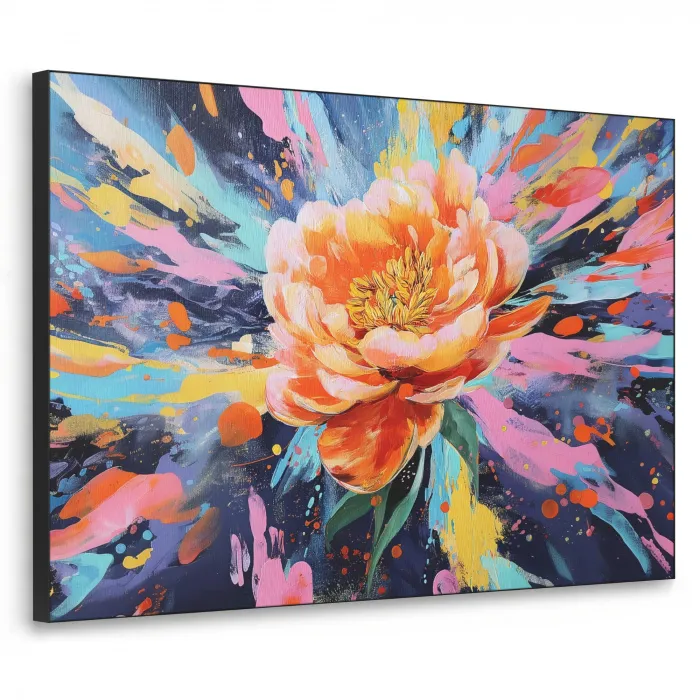 Bloemexplosie - Felle spatten - Dynamisch Textielframe zwart klein -3d