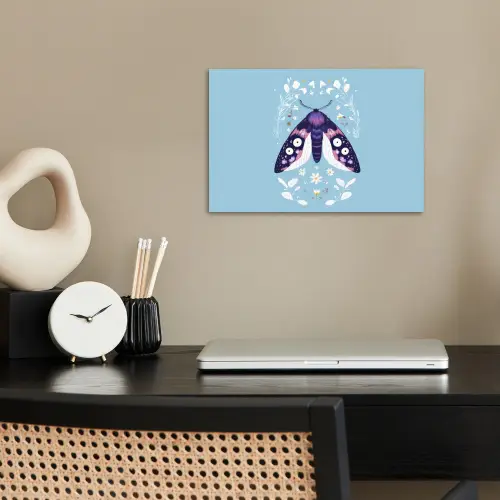 Bladeren - Wit - Vlinder - Insect poster papier klein -sfeer1