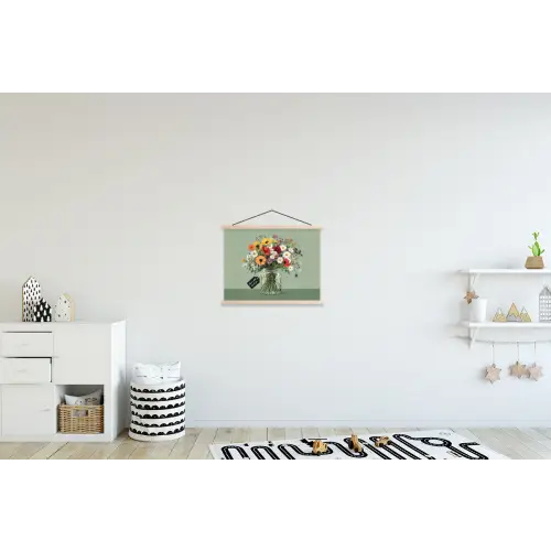 Bloemen - Vaas - Kaartje textielposter latten blank klein -kinderkamer