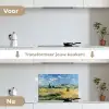 Landschap - Strobalen - Bergen - Wolken keuken achterwand spatscherm klein -voor_na_NL