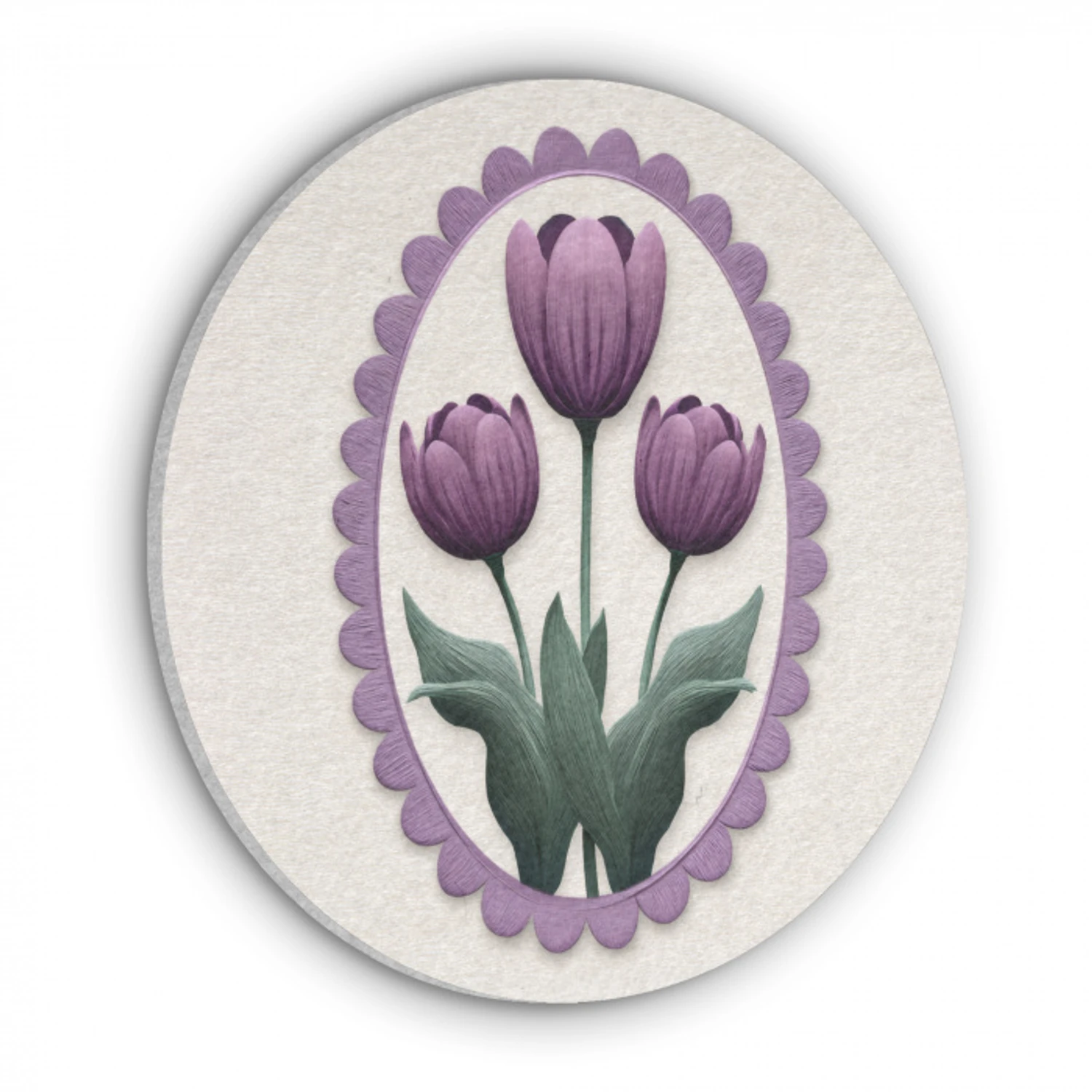 Tulpen - Paars - Lijst - Bladeren Akoestische PET Vilt - Rond klein -3d