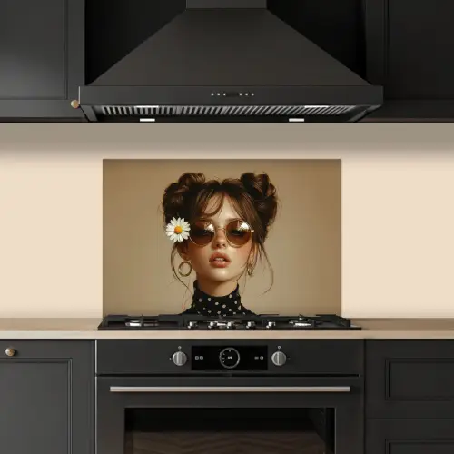 Vrouw - Beige - Bloem - Modern - Portret keuken achterwand spatscherm klein -sfeer1