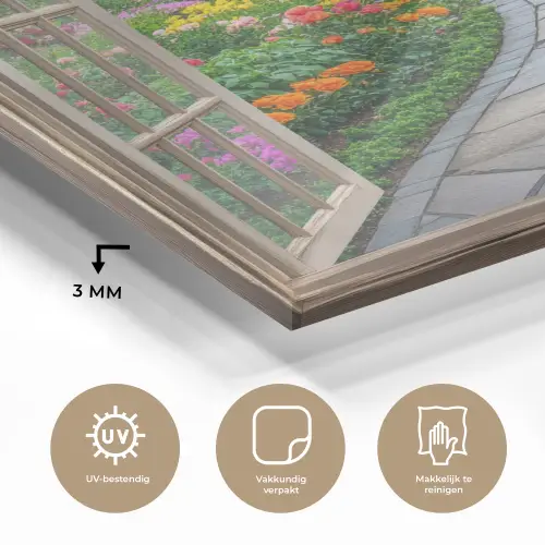 Doorkijk - Bloemen - Tuinpad - Natuur - Raam plexiglas 5mm klein -sfeer2