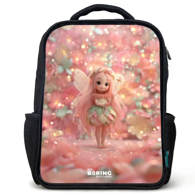 Bloemenfee in roze sprookjeswereld Rugzak - Zwart middel -3d
