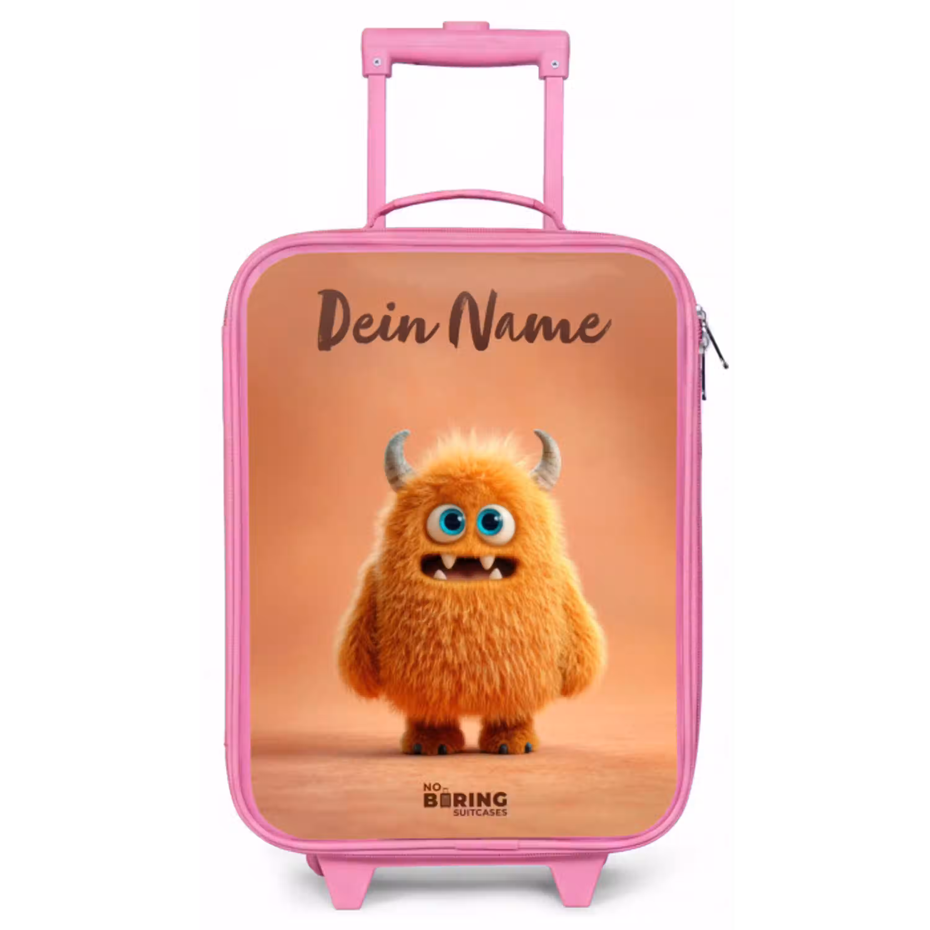 Oranje Pluizig Monster met Hoorns Kinderkoffer - Roze klein -zz3dotto