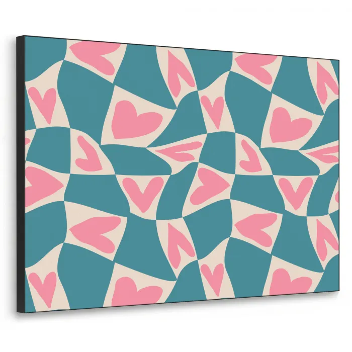 Blauw - Vlakken - Patroon - Hartjes Textielframe zwart klein 947 -3d