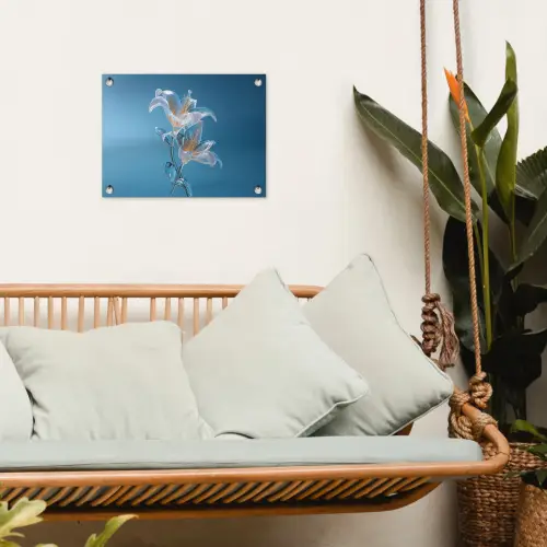Lelies - Blauw - Glazen tuinposter los doek klein -sfeer7