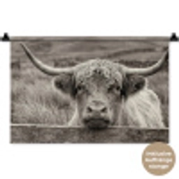 Schotse hooglander - Zwart - Wit - Hout Wandkleed katoen klein -t3d_DE
