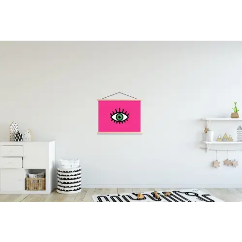 Minimalistisch - Oog - Roze textielposter latten blank klein -kinderkamer