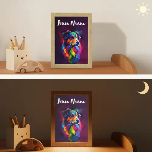 Hond - Kleurrijk - Dier - Dierenhoofd Light Box met kabel (Kinderlampje) klein -sfeer3_kind