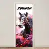 Donker paard met roze verfaccenten en naamtekst deurposter klein -3d_beige