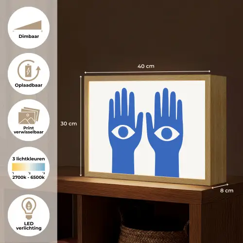 Handen - Twee - Ogen - Blauw Light Box met batterij (Wandlamp) middel -USP_websiteoverzichtNL