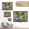Doorkijk - Tuin - Raam - Hortensia - Bloemen tuinposter los doek klein -Xsfeer9_DE