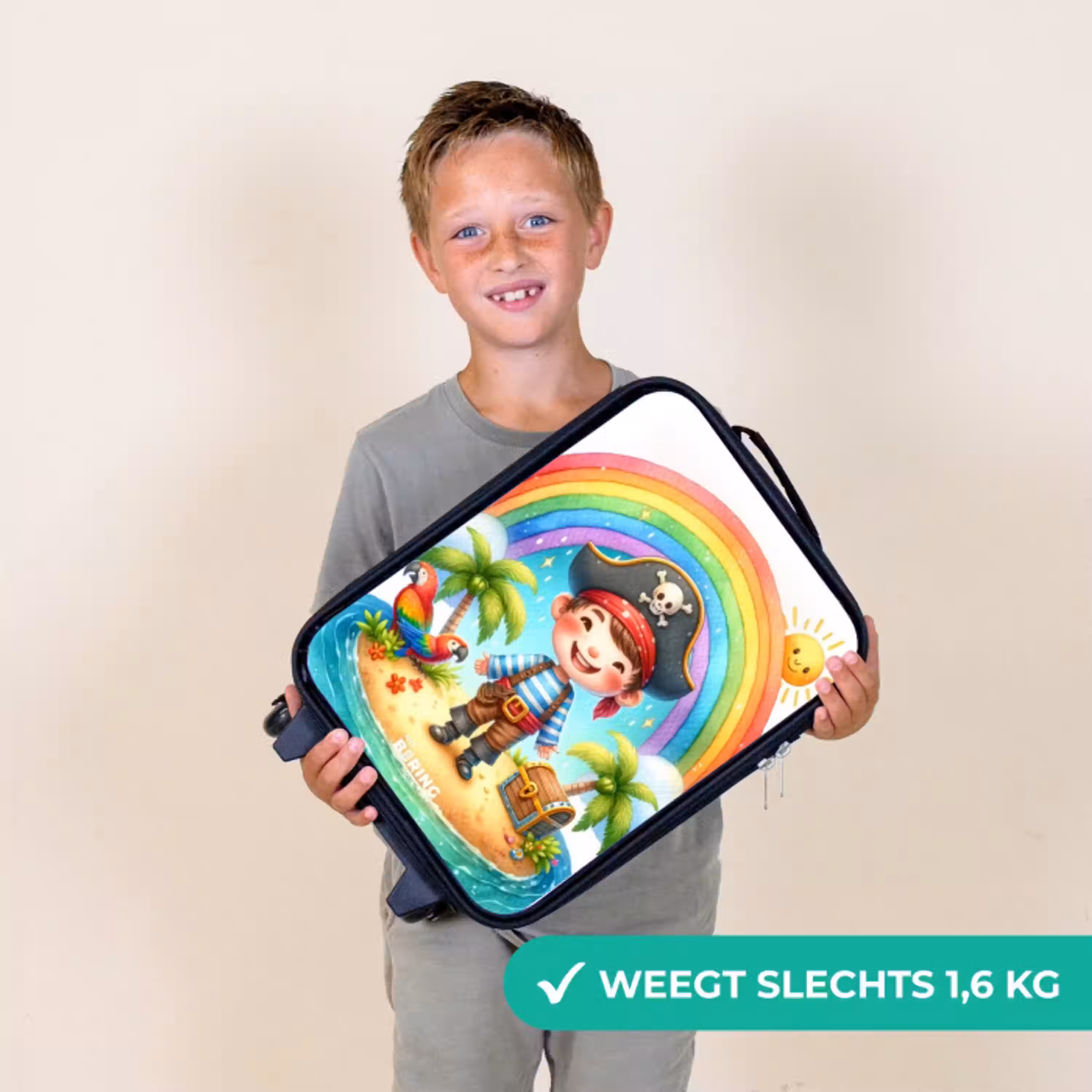 Piraat op een eiland met een schat Kinderkoffer - Zwart klein -sfeer4_NL