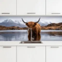 Schotse hooglander - Bruin - Water keuken achterwand 2 middel -3d
