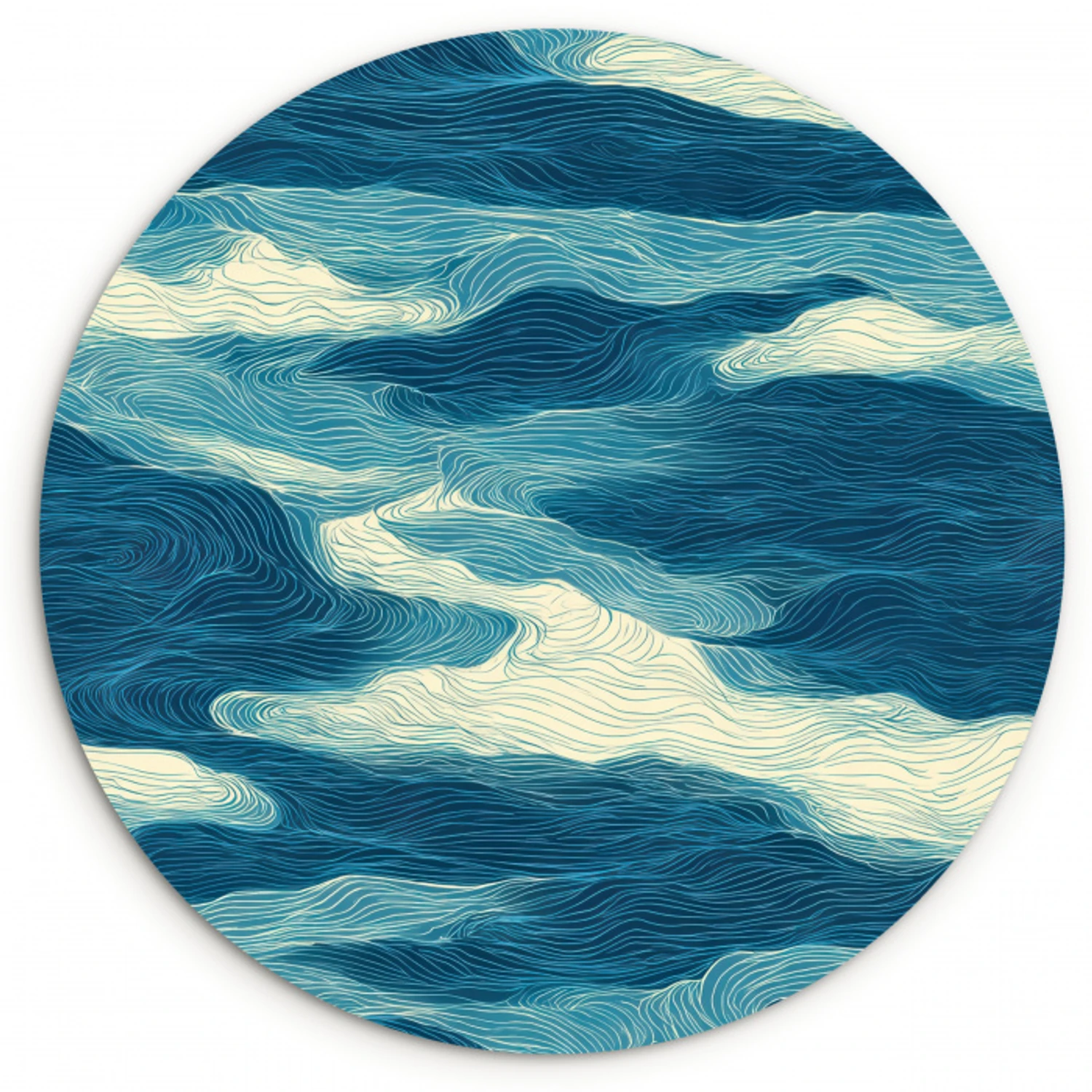 Golven - Abstract - Patroon - Blauw - Wit Wandcirkel kunststof plaat 5mm dik klein 188 -3d