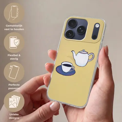 Theepot - Kopje - Beige - Illustratie Telefoonhoesje iPhone 17 Pro klein -sfeer3_NL