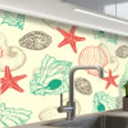 Schelpen - Zeester - Strand - Vintage - Patroon keuken achterwand 2 middel 865 -zzzz3d_schuin