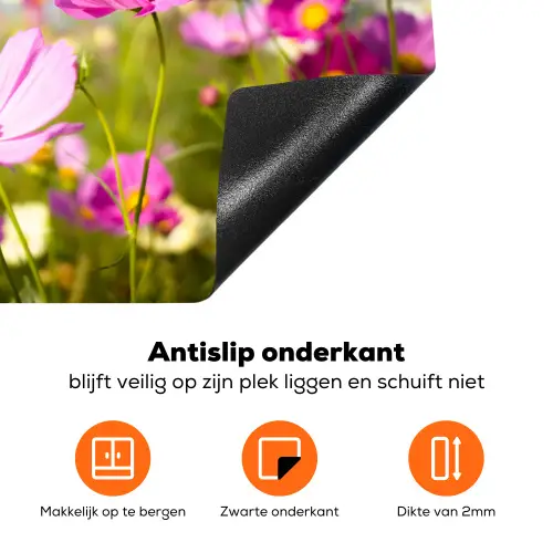 Bloemen - Wei - Paars - Gras - Wit - Wolken - Blauw Inductie beschermer vinyl 3mm klein -zzzzzzz-td-onderkant