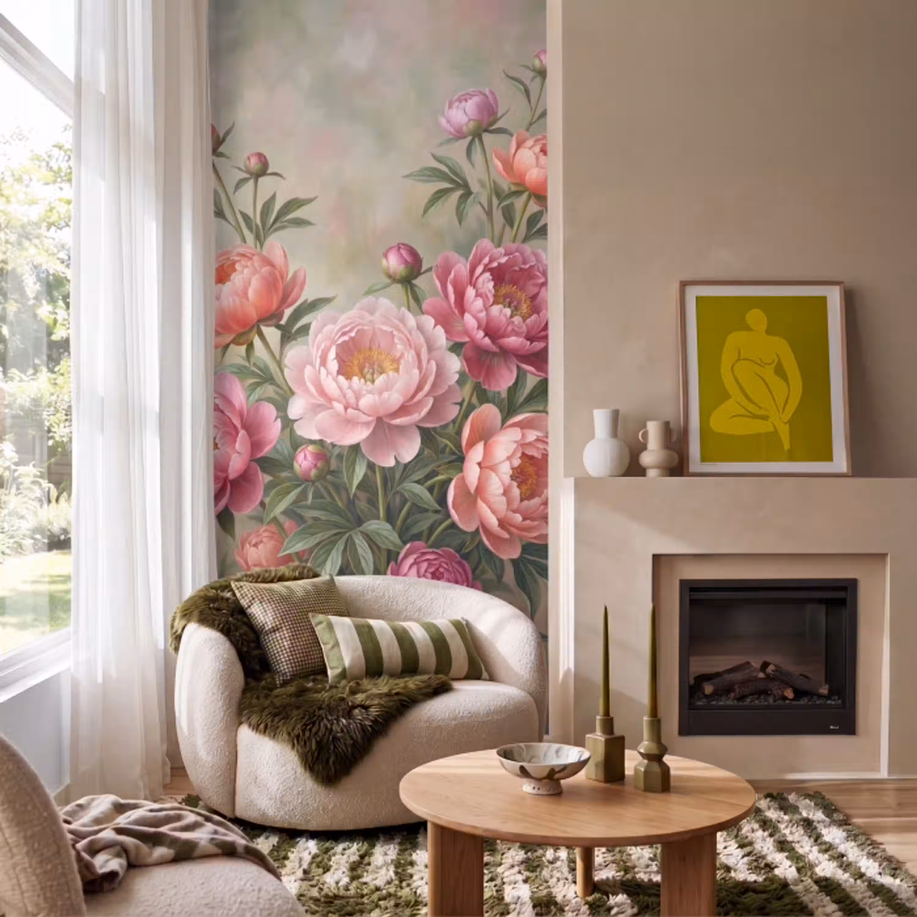 Bloemen - Roze - Klassiek - Gedetailleerd - Natuur Behang Vlies klein -sfeer2