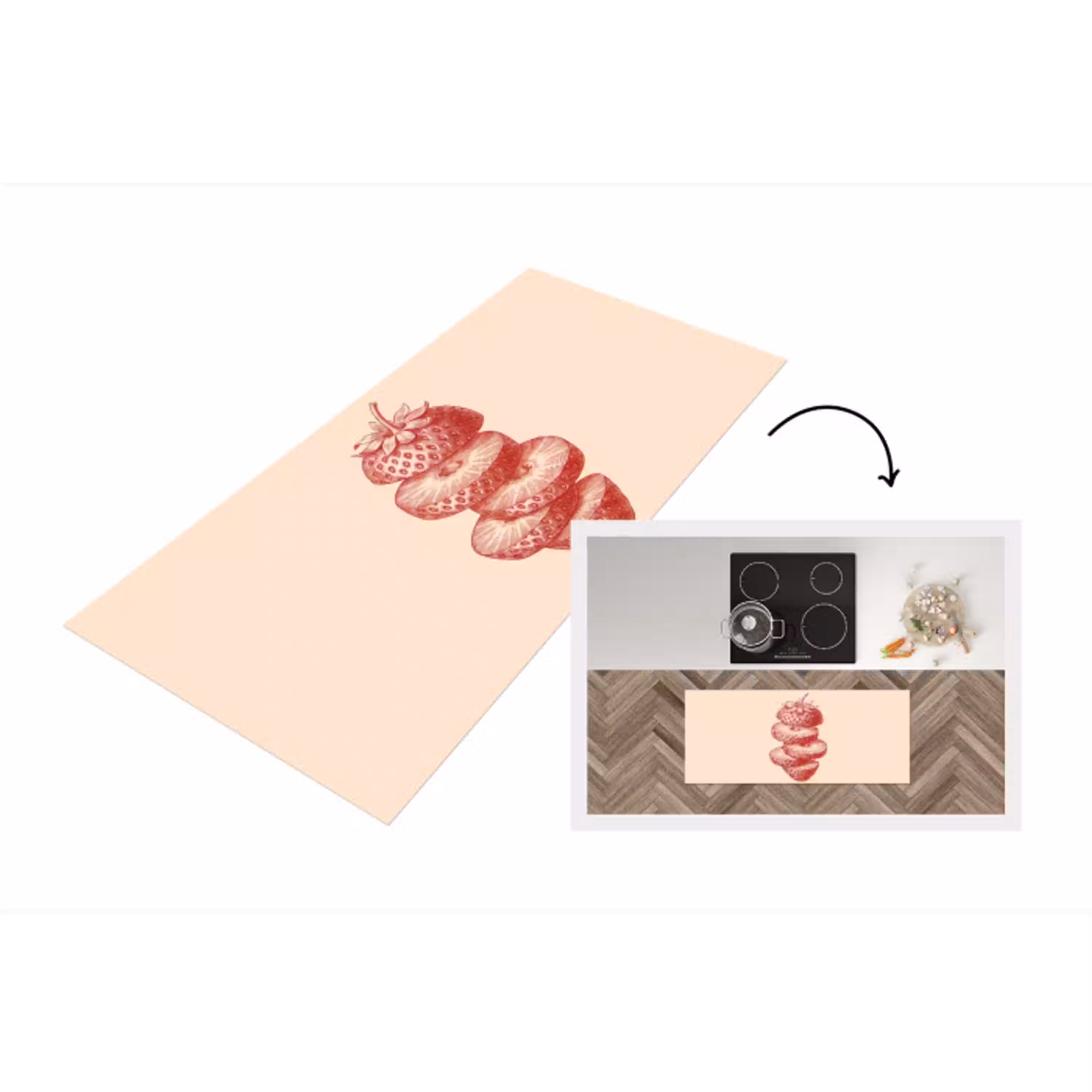 Fruit - Gesneden - Illustratie - Rood - Vintage Keukenloper - keukenmat middel -3d