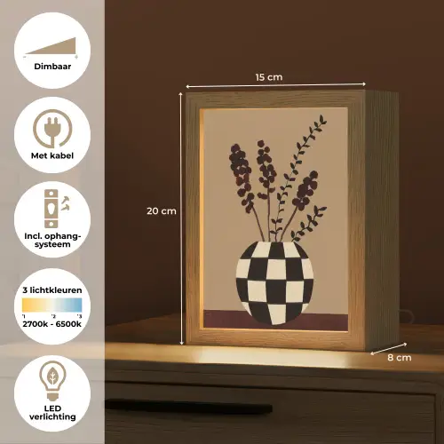 Minimalistisch - Vaas - Bloemen - Bruin Light Box met kabel (Tafellamp) klein -USP_NL