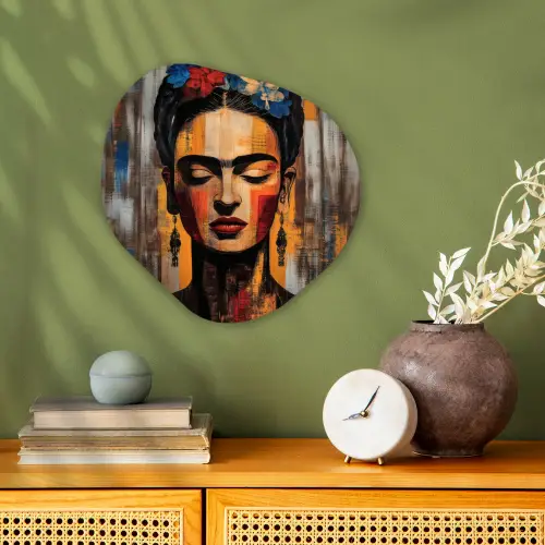 Portret - Vrouw - Bloemen Wandcirkel Organisch Forex 3mm klein -sfeer2